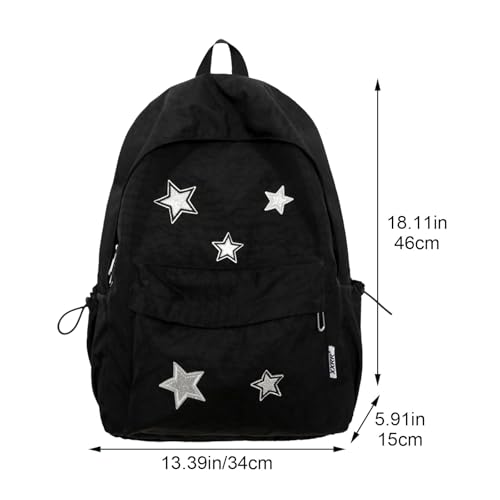 Mochila informal para día a día con estampado de estrellas y parches 7
