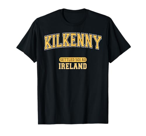 Kilkenny Ireland Settled 501 AD Retro Arched Yellow Letters T-Shirt