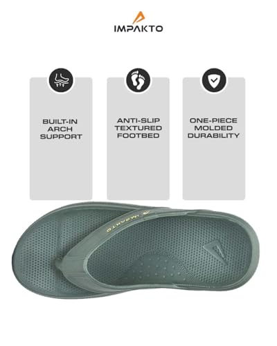 Image of Impakto Men's Arch Support Flip Flops | Lightweight & Bounce-Back Slippers | Soft Cushioned Footbed | Regular Wear Chappal for Home, Casual & Outdoor Use
