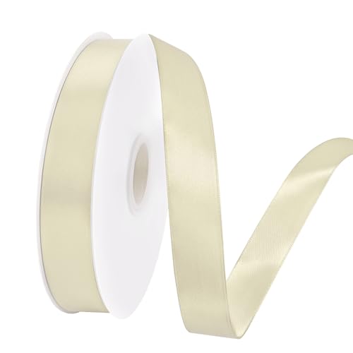 Lrybbon Double Face Ivory Satin Ribbon 1 Inch x 50 Yards Solid Fabric Silk Ribbon for Gift Wrapping Craft Flower Bouquet Hair Bows Making Wedding Party Decoration Sewing Projects Christmas Day