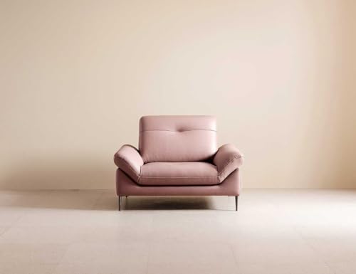 Image of Fabrique David Leatherette Sturdy Look 1 Seater Sofa Set with Puffy Light Pink | Luxury Comfortable Furniture Perfect for Home Guests Office & Living Room | Stainless Steel Legs