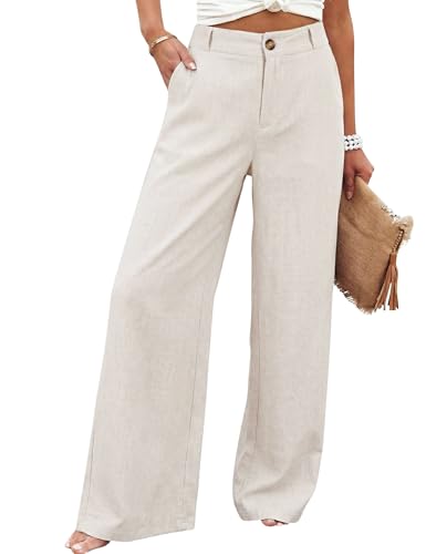 Hooever Womens Cotton Linen Pants Casual Button Up...