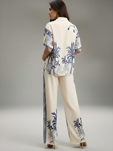 Image of NAINVISH Women's Rayon Co-Ord Set | Printed Shirt and Pant Set for Women | Casual Two Piece Lounge Outfit | Western Outfit