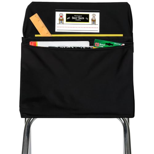 Image of Seat Sack Student Chair Storage Pocket - 17 inch, Double Pocket, Classroom Chair Organizer for Student Desks, Durable Over-the-Chair Storage, Ready-to-Use Name Tag Window, Black, 1-Pack