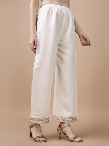 Image of Pratham Blue Kurta Set for Women Silk Embroidered Straight Kurta Set for Women with Palazzos and Dupatta