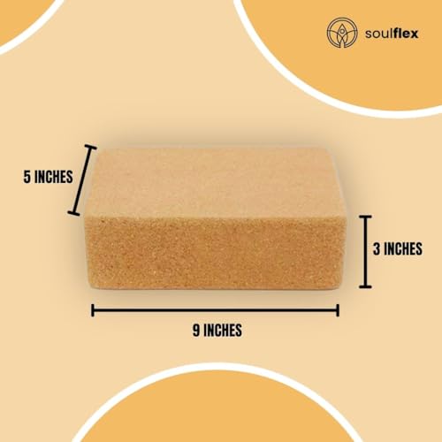 Image of Soulflex Imported High-Density Cork Yoga Block | Set Of 2 Premium Yoga Bricks | Yoga Accessory For Men & Women | Improve Posture, Balance, Performance | 3x6x9 Inches Yoga Prop For Asanas