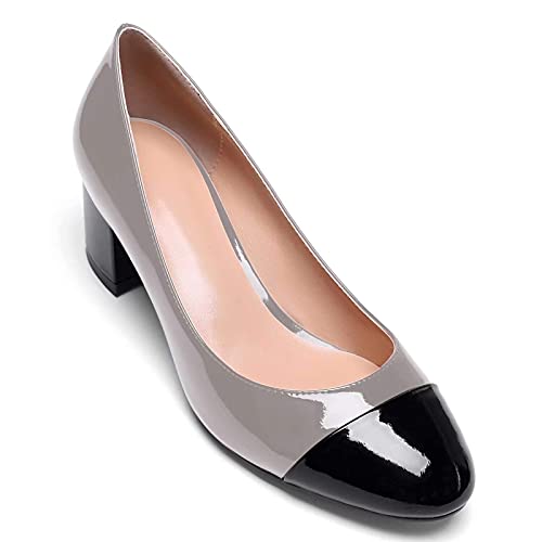 Eldof Women's Round Cap Toe Pumps,Classy 2 Inches Block Heel Chic Pumps3