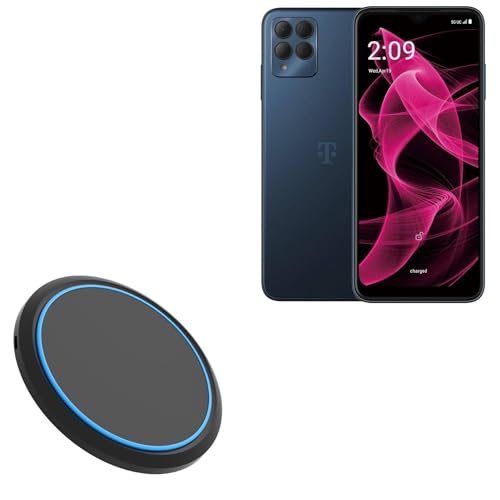 BoxWave Charger Compatible with T-Mobile REVVL 6X Pro 5G - SwiftCharge PowerDisc Wireless Charger (15W), Qi Wireless 15W Circular Desktop Charger - Jet Black