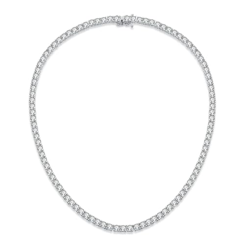 4.0mm Tennis Necklace For Women, 18K White Gold Plated 5A Round Cubic Zirconia Classic Tennis Necklaces 18-inch for Her, Jewelry Gift for Wedding Anniversary Birthday