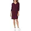 Amazon-Essentials-Womens-Soft-Ribbed-Long-Sleeve-V-Neck-Knee-Length-Classic-Fit-Sweater-Dress Amazon Essentials Women's Soft Ribbed Long-Sleeve V-Neck Knee Length Classic-Fit Sweater Dress, Burgundy, Large