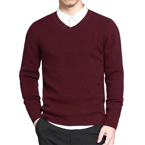 Men's Cotton Knitted Sweater Long Sleeve V-Neck Thin Slim Fit Business Casual Pullover Sweater3