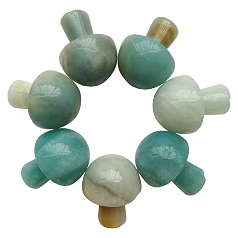 Manekieko 7 Pcs Amazonite Mini Hand Carved Gemstone Mushrooms Crafts Healing Chakra Decor Statue,21mm Mushroom Crafts for Healing Chakra Reiki Balancing Home Decoration Cover