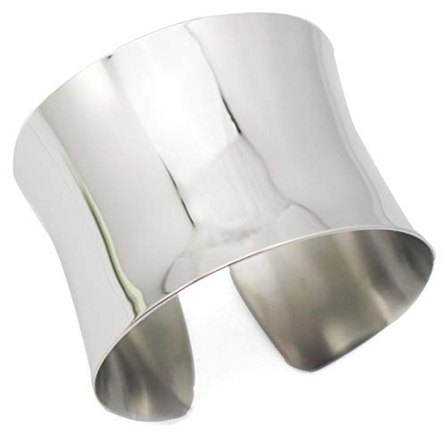 Silver Wide Grooved Cuff Bangle for Women Lady Stainless Steel Shiny Punk Bracelet4