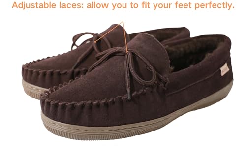 Image of PEDOQU Men's Moccasin Slippers,Genuine Leather Upper Indoor /Outdoor Shoes