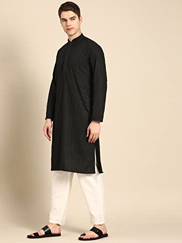 Image of Rajubhai Hargovindas Men Pure Cotton Chikankari Embroidered Straight Kurta