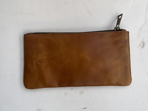 Image of Vintage Leather Pencil Case Pouch, Pen Pouch for Work & University, for Men,Women /Leather Pencil Cases for Adults Perfect for Office /Tool Pouch Zipper Bag, Small Tool Bag (Light Tan)