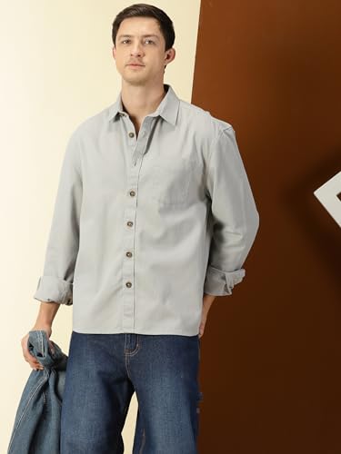 Image of Thomas Scott Men's | Solid | Full Sleeve | Loose Fit | 100% Cotton | Single Pocket | Spread Collar | Casual Shirt