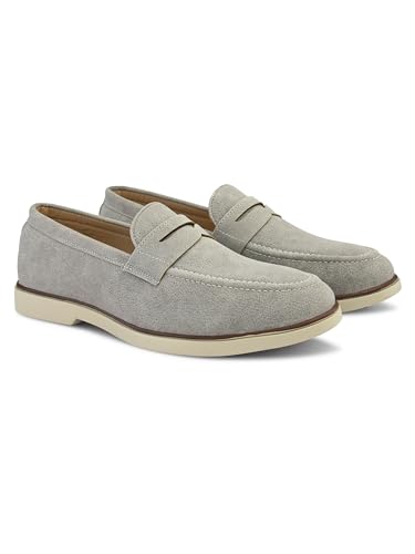 Image of STANPHORD Men Suede Formal Loafer Shoes | Round Toe Slip-On Moccasins | PU Leather Cushioned Anti-Slip | Office Party Business Casual Wear (TPSG 7086)