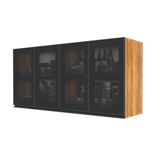 Image of SPECIALITY PANELS Multipurpose Cabinet with Modern Elegance Tinted Glass Wall Cabinet, Space Organizer for Office /Kitchen in (Cochwood Dark, 4 Glass Shutter)