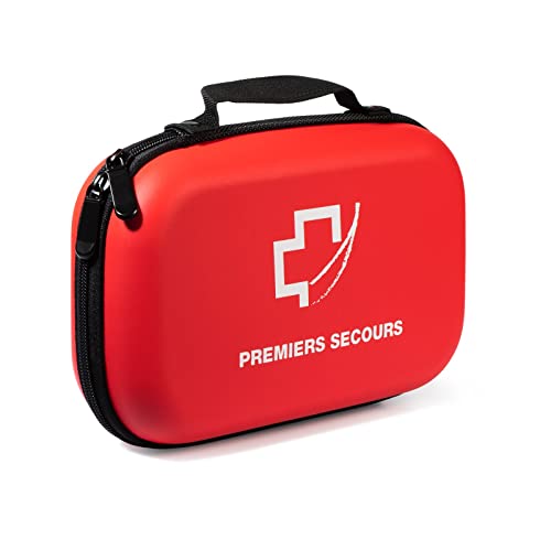 Trousse premier secours MADE IN FRANCE -Gel hydroalcoolique OFFERT- premier soin + couverture de survie/Trousse rouge à coque étanche idéal sac à dos/voiture/voyage/travail/sport/loisir/maison/enfants