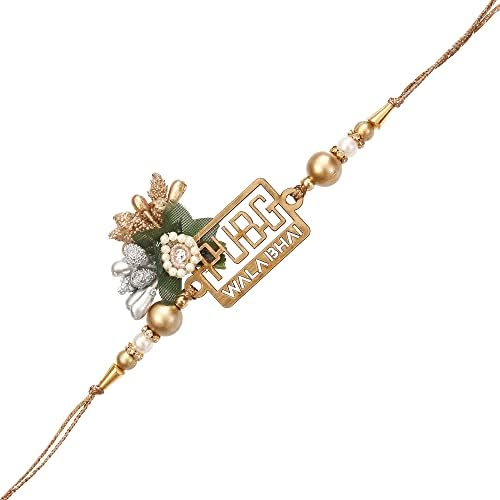 Image of eCraftIndia Golden Pubg Wala Bhai Designer Rakhi for Brother with Best Bro Ever Fridge Magnet and Roli Chawal Pack