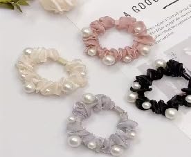 GLIMM Pearl Hair Scrunchies Set of 4 for Women & Girls | Soft Fabric Elastic Rubber Bands with Pearl Beads | Stylish Ponytail Holders-picture-43