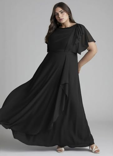 Short Sleeve Mother of The Bride Dress for Wedding Scoop Chiffon Pleated Formal Evening Dress A Line4