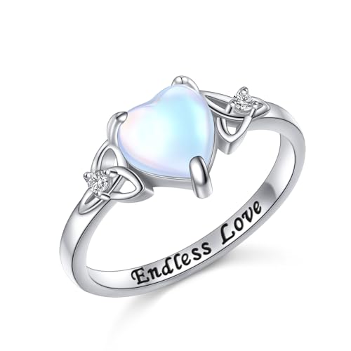 DAOCHONG Celtic Knot Ring For Women Heart Trinity Rings 925 Sterling Silver Infinity Moonstone Vintage Engagement Celtic Jewelry High Polish Tarnish Resistant Eternity Wedding Band Stackable Ring - Main Image