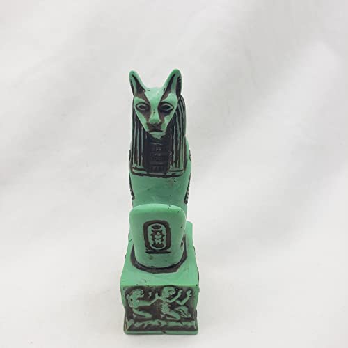 Estatua Bastet Diosa Egipcia Verde 10.8 cm miniatura 6