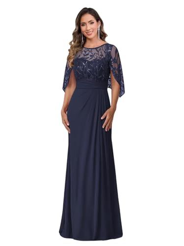 Elegant Mother of The Bride Dress Chiffon Lace Applique Sleeves Ruched Waist Formal Evening Gown...