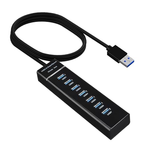 7 Port USB 3.0 Hub mit 150CM Kabel, USB Verteiler Datenhub Splitter Verteiler Adapter f&uuml;r Laptop PC Computer Notebook Windows Mac Linux OTG Ger&auml;te SuperSpeed 5Gbps Plug and Play Multihub