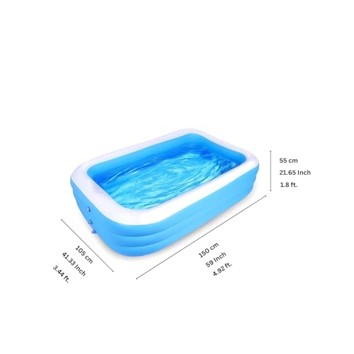 Image of 5 Feet Rectangular Inflatable Swimming Pool with Electric Air Pump for Kids, Toddlers & Adults, Indoor Outdoor Garden Backyard Summer Water Party, Blue(150 x 105 x 55 cm)