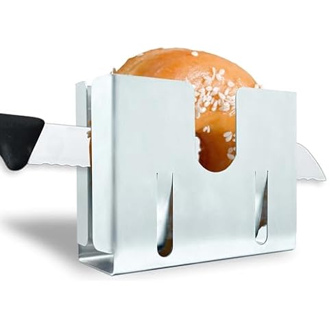Adjustable Stainless Steel Bagel Slicer - Manual Bread Cutter Slicer for Large and Small Bagels, English Muffin Slicer, Bagel Guillotine Cutter and Bagel Holder for Slicing (Style 1) Cover