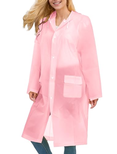 Besshopie EVA Raincoat Waterproof Rain Poncho Reusable Unisex Women Long Clear Rain Wear Pink M - Thumbnail 3