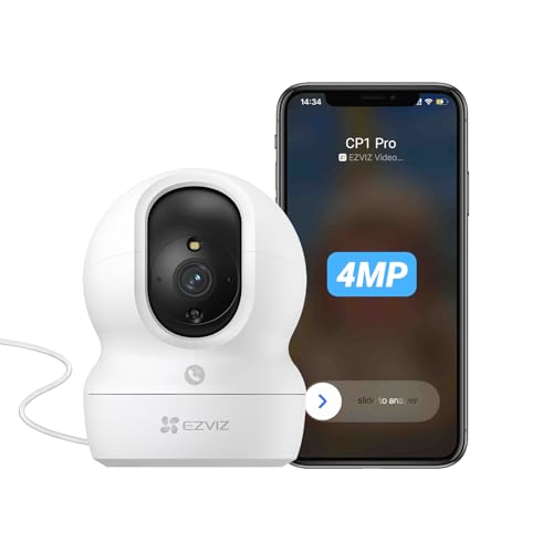 EZVIZ Telecamera Wi-Fi Interno 2K, Videocamera Sorveglianza 4MP per animali e bambini, Motorizzata a 360°, Audio a due vie, Funziona Alexa, Avvisi movimento, Visione notturna, Modello CP1