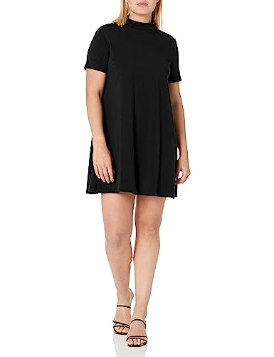 Milumia 180906710D8-M Women'S Mock Neck T Shirt Dress Casual Short Sleeve Loose A Line Swing Mini Dress Black Medium thumb #5