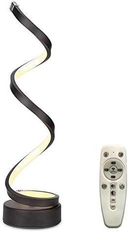 Modern Dimmable LED Table Lamp, Remote Control Spiral LED Bedside Table Lamp, 12W Warm White Bedroom Table Lamp, Great Even for Make Up and Office Led Desk Reading Lamp, Black Color