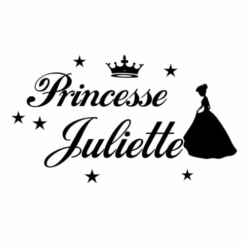 Stickers Mural à Personnaliser Princesse + Prénom, Décoration Mur Chambre Enfant/Bébé, Vinyle Mat, 14 Couleurs au Choix