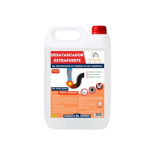 Desatascador de Tuberías Proquimar – Elimina Atascos por Pelo, Comida y Más – Uso Doméstico – Garrafa de 5 Litros