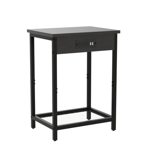 CADUKE Black Night Stand Set of 2 Bedside Table with Charging Station Small End Table with USB Ports and Power Outlets for Bedroom Living Room