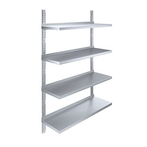 Image of AmGood 16 in. x 48 in. Four-Tier Metal Wall Mount Shelf | Staunless Steel Shelving for Commercial Kitchen, Closet, Garage, Pantry, etc