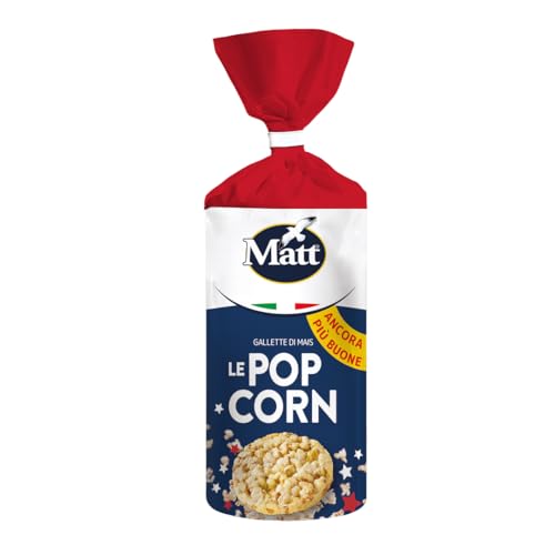 Matt, Pop Corn Bio, Gallette di Mais Integrale, Snack Croccante e Gustoso Ideale in Qualsiasi Momento della Giornata, Gallette Senza Lievito e Senza Glutine, Ricche di Fibre, Confezione da 100g