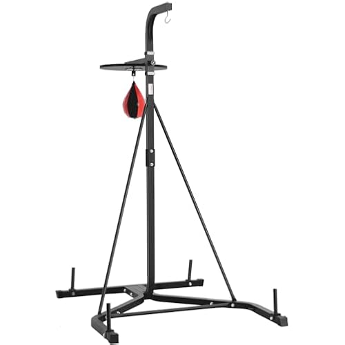 VEVOR 2 in 1 Punching Bag Stand, Steel Heavy Duty Workout Equipment, Adjustable Height Boxing Punching Bag and Speed Bag Stand, Freestanding Sandbag Rack, Holds Up to 140 lbs, for Home Gym Fitness