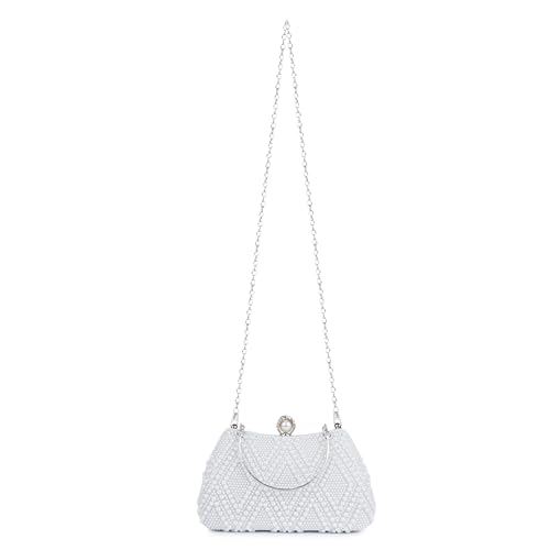 Image of Lady Quinton Pearl and Rhinestone Evening Clutch Bag, Bridal Party Handbag with Chain Strap