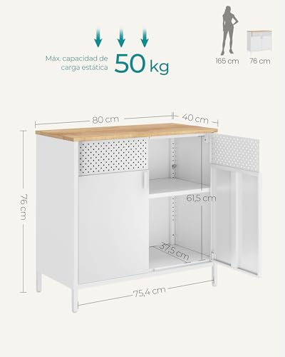 Miniatura 2 de Songmics Armario De Almacenamiento, Aparador De Metal, Doble Puerta Magnética, Estante Ajustable, Marco De Acero, 40 X 80 X 76 Cm, Beige Natural Y Blanco Lsc102w57