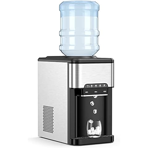 PETSITE Countertop Water Cooler Dispenser with Ice Maker, 3 in 1 Top-Loading Hot & Cold Water Dispenser 5 Gallon, 48 LBS Daily-Ice, Portable Ice Cube Makers Machine for Home Kitchen Office Bar Cover