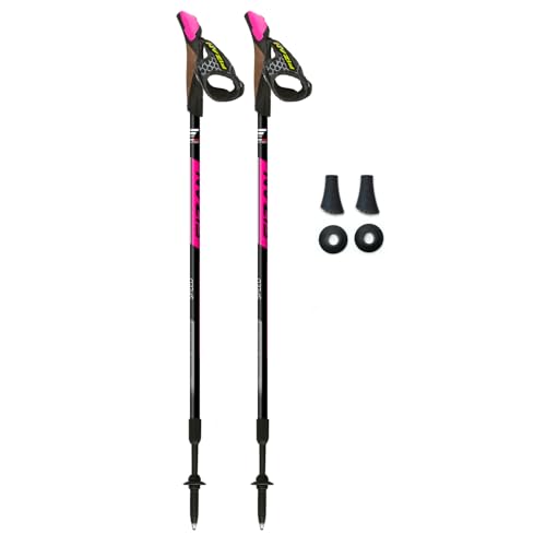 FIZAN Speed Model, Swift Nordic - Bastones de Senderismo de Aluminio, ultraligeros Ajustables, Antracita Fluorescente, Bastones de Senderismo (Rosa)