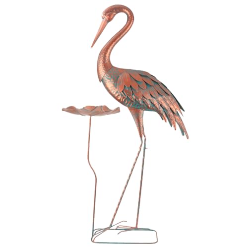 giole Crane Garden Statue for Outside, 41'' Heron Metal Yard Art Garden Decor, Crane Outdoor Statues for Garden Yard, Porch(Brown & Blue)