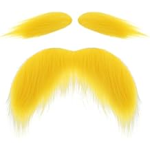 Lusofie 2 Pcs Yellow Mustache and Eyebrows Fake Beard Self Adhesive Stick on Mustache Stickers for Men Women Old Man Costume Beard Fake Facial Hair for Halloween Christmas Festival Party Cosplay