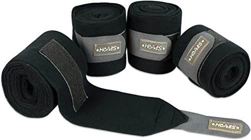 Horses Fasce Pile Antipilling Holly 4 pz. Nero/Grigio, Fasce per la Protezione del Cavallo, per Favorire la Ripresa Dopo Gli Sforzi e Proteggerlo da Graffi e Urti